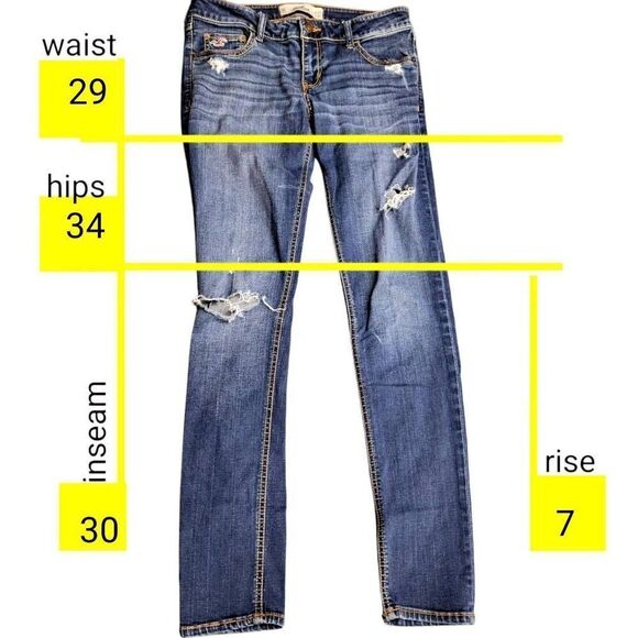 Hollister Distressed Ripped Lo Rise Skinny Stretch Blue Jeans - Picture 7 of 12